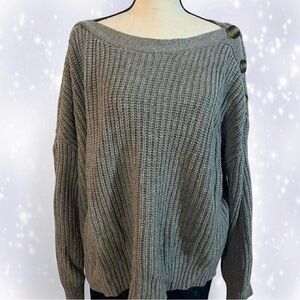 Time and Tru Oversized Gray Button-Shoulder Knit Sweater